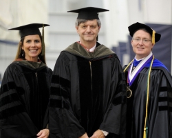 The University of Mississippi's 2012 Doctor of Pharmacy graduates selected Bridgett H. Chisolm (left), pharmacy manager at the UM Medical Center, and G. Phillip Ayers, chief of clinical pharmacy services at Baptist Health System in Jackson, to receive Preceptor of the Year awards at the School of Pharmacy's commencement ceremony hosted by David D. Allen (right), the school's dean. UM photo by Nathan Latil.