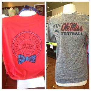 The Hotty Toddy Bowtie and Ole Miss Football t-shirts are perfect for the ladies.