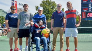 Former Ole Miss Rebel tennis player Adrian Forberg Skogeng and some other MBA students put together a benefit for the MBA entrepreneur project to raise money for a new wheelchair for Shambrica. They sold wristbands at Friday's match against Texas A&M.  