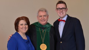 Bethany Wray and Will Knight are pictured with Chancellor Dan Jones.