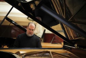 American pianist Garrick Ohlsson plays during rehearsal at Warsaw Philharmonic
