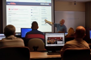 UM Webmaster Robby Seitz leads a workshop at Weir Hall on the new features coming to the myOleMIss web portal.