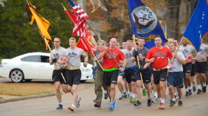 UM ROTC cadets on the first leg of the inaugural Egg Bowl Run in 2013. Photo by Nathan Latil/Ole Miss Communications