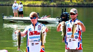 UM Fishing Team members Costa Kell, left, and Christian Braswell compete in a tournament. Photo courtesy of Ole Miss Fishing.