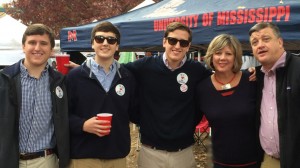 Fenton (left), Harrison, Rush, Jane and Stephen Kottkamp gather in one of their favorite spots, the Grove at the University of Mississippi. Fenton Kottkamp’s spirit will live on at Ole Miss, where a scholarship has been created in his memory. His parents will accept his diploma at the May 9 Commencement. Courtesy photo.