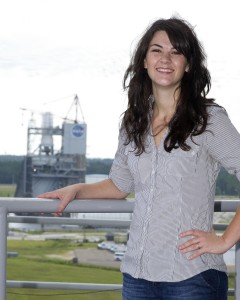 Nyla Trumbach relaxes before a Space Launch System test. (Photo courtesy of NASA)