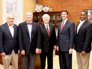 From left, Chip Crunk, Dr. Hal Moore, Eddie Maloney, Bobby Bailess and Deano Orr are the Ole Miss Alumni Association Officers for 2015-16.