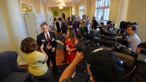 Dr. Jeffrey S. Vitter speaks to members of the media after being named the 17th Chancellor of the University of Mississippi. Photo by Robert Jordan/Ole Miss Communications