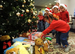 Pre-schoolers from Willie Price Day Care Center dropped their donations to the annual Books and Bears program at the Provost Office in the Lyceum. (Staff photo by Nathan Latil, Imaging Services)