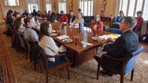 Chancellor Vitter talks with student leaders at a luncheon as part of the Flagship Forum. Photo by Kevin Bain/Ole Miss Communications