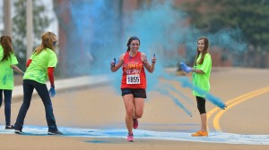 Students, faculty and members of the Ole Miss community show their school spirit at the Color My College 5K to benefit Special Olympics Mississippi. 