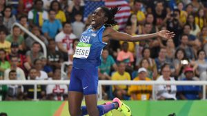 Brittney Reese (USA) during the women's long jump final in the Rio 2016 Summer Olympic Games at Estadio Olimpico Joao Havelange. Mandatory Credit: Kirby Lee-USA TODAY Sports