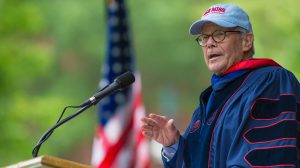 Tom Brokaw delivers the commencement address during this year's graduation activities. Photo by Kevin Bain/Ole Miss Communications