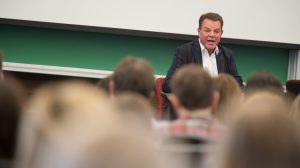 Famed broadcast journalist and University of Mississippi alumnus Shepard Smith returned to Ole Miss Friday (Oct. 18) to speak to a roomful of journalism and integrated marketing and communications students at the School of Journalism and New Media. Photo by Kevin Bain/Ole Miss Digital Imaging Services