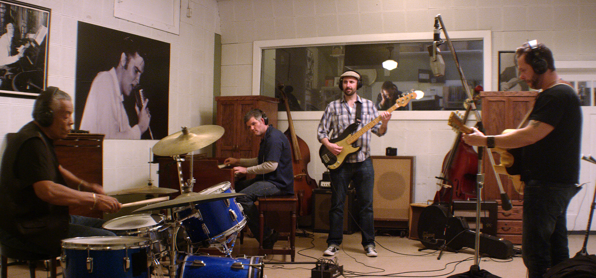 Rory Ledbetter (second from right), an associate professor of voice and acting in the UM Department of Theatre and Film, portrays a bass player at Memphis’ legendary Sun Studio in ‘Son of Sun,’ a short film premiering at the 2020 Nashville Film Festival. Submitted photo
