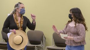 Mary Donnelly Haskell and Emma Johnson rehearse a scene