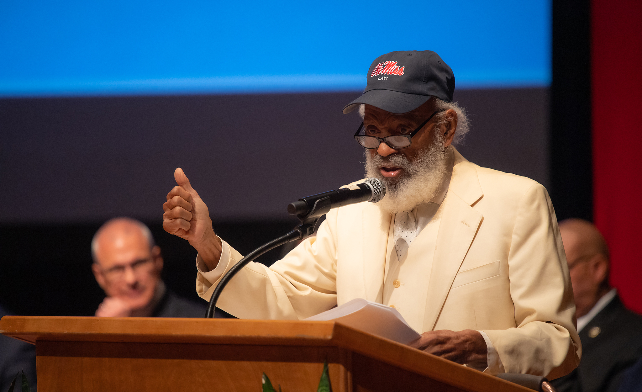 James Meredith speaks Wednesday (Sept. 28) at the Gertrude C. Ford Center for the Performing Arts during ‘The Mission Continues: Building Upon the Legacy,’ a signature event honoring the 60th anniversary of Meredith’s enrollment at the university. Photo by Kevin Bain/Ole Miss Digital Imaging Services