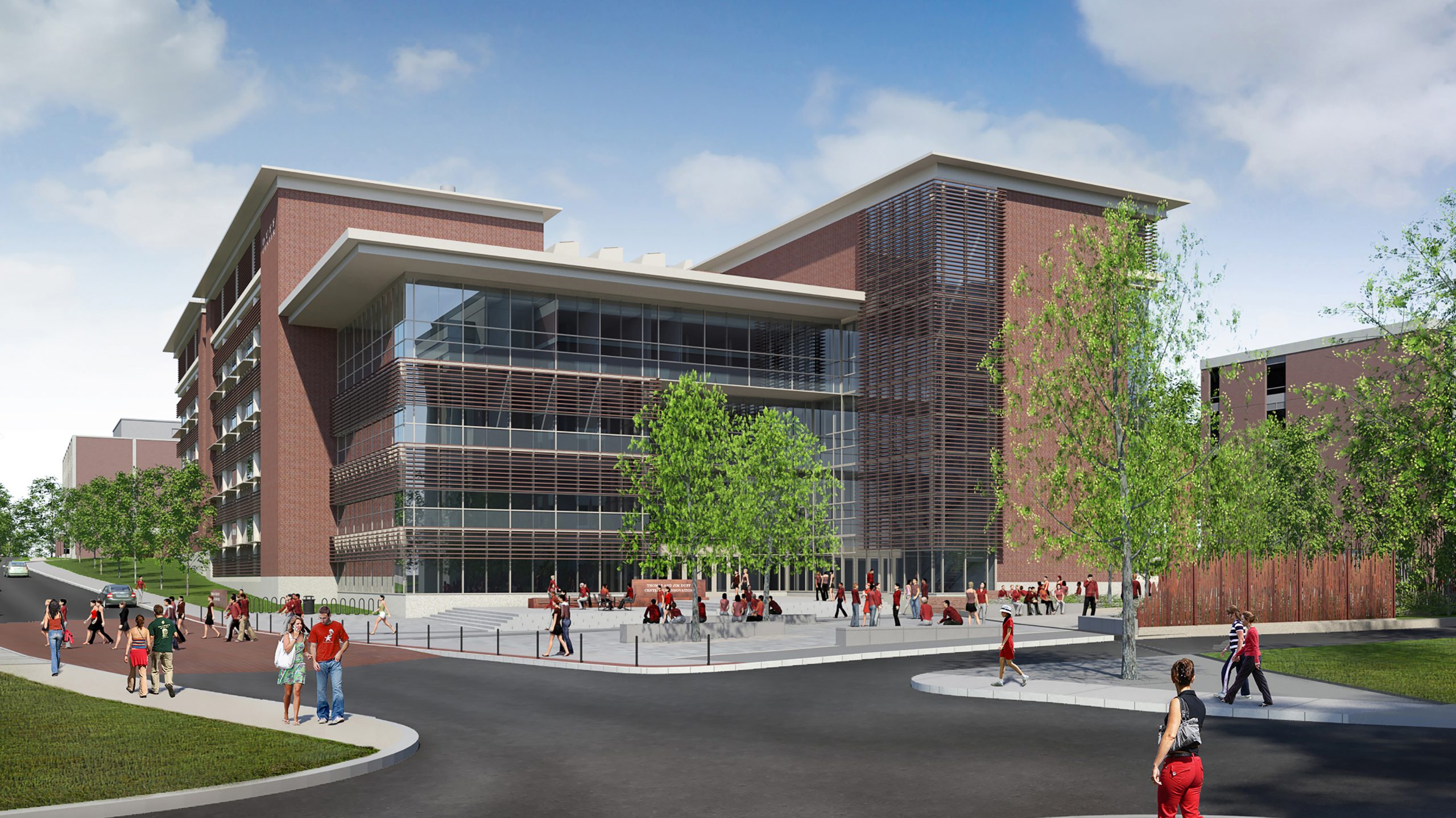 The Jim and Thomas Duff Center for Science and Technology Innovation, in the university’s Science District, is on track to open in fall 2024. Construction began a year ago and is approaching the halfway point.