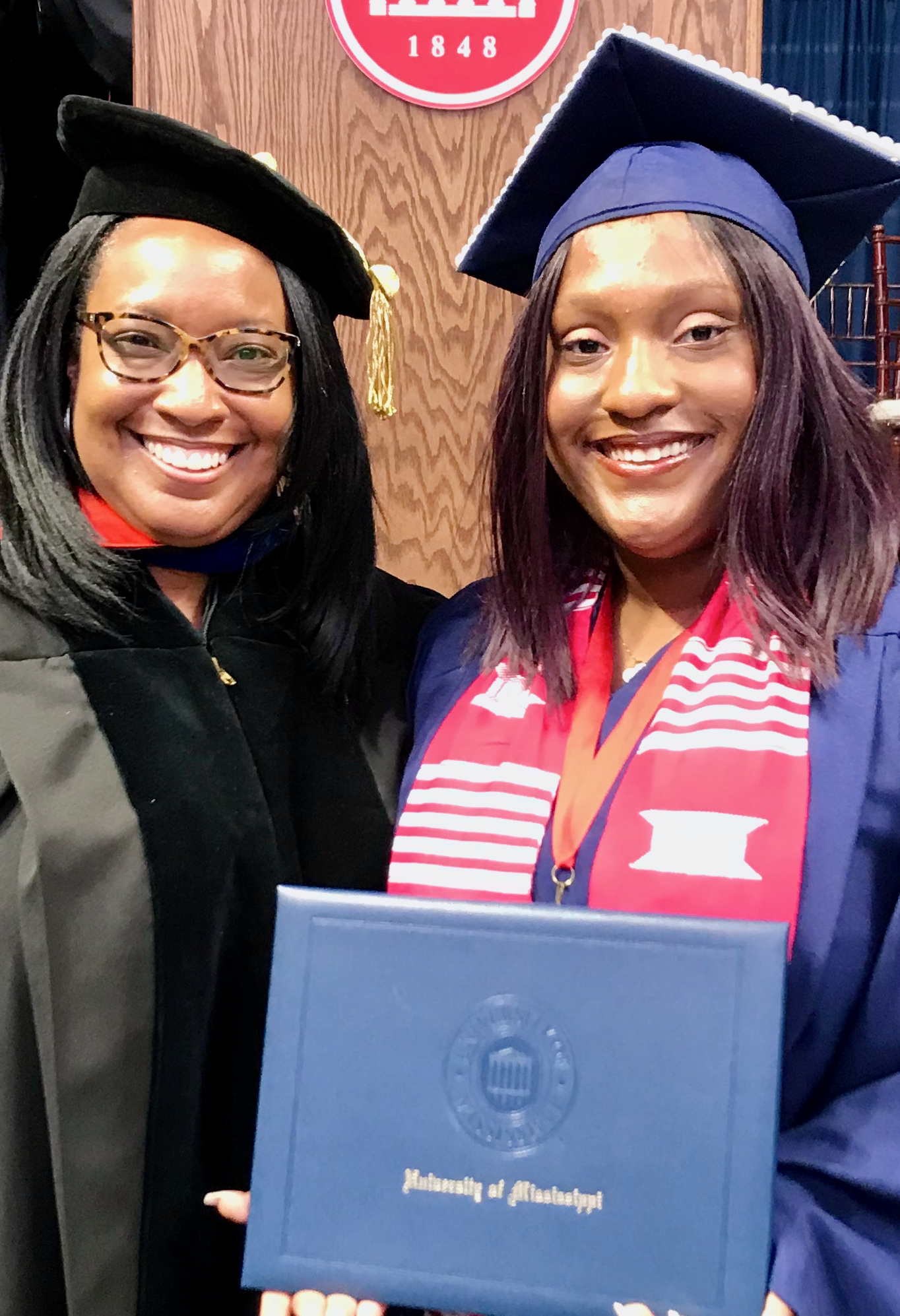 Jasmine Minor (right) celebrates her graduation from UM with her mother, Ethel Scurlock. Scurlock was director of African American studies when Jasmine completed her bachelor’s degree in African American studies in 2019. Submitted photo