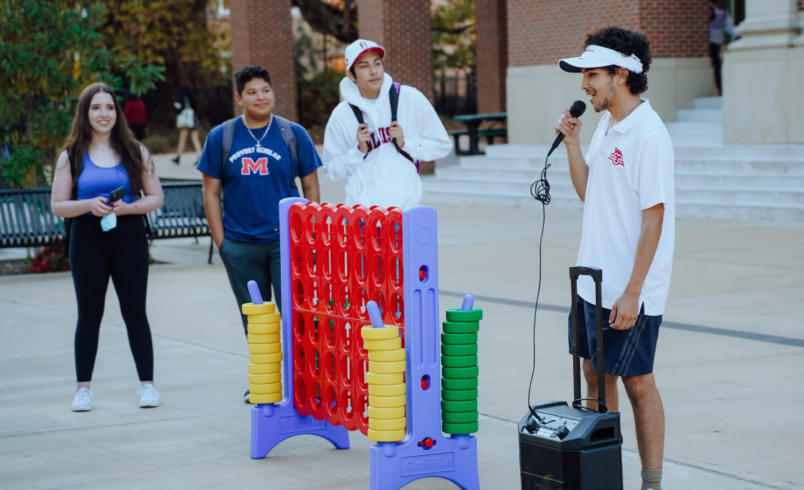 Andy Flores (right), a public policy leadership major who is co-founder and president of the UM First-Generation Student Network, addresses participants during the 2021 First-Generation College Week kickoff event. Flores is one of the university’s 2022 Truman Scholars. Submitted photo