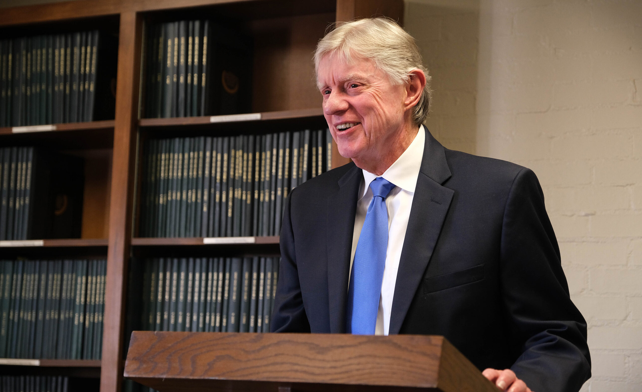 John Winkle, who was instrumental in the creation of the university’s Sally McDonnell Barksdale Honors College, speaks at the recent dedication of the John Winkle Reading and Research Room at the college. Photo by HG Biggs/Honors College