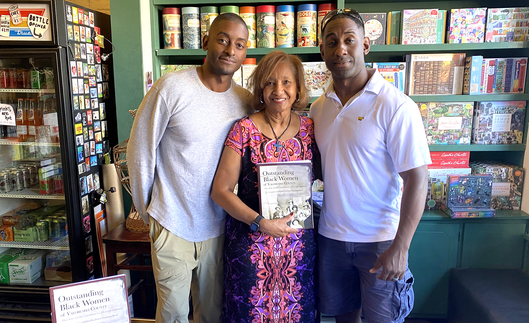 UM alumna Dottie Chapman Reed (center) is accompanied by her sons at a book-signing event for ‘Outstanding Black Women of Yalobusha County’ at Off Square Books in Oxford. The 2020 book grew from her oral preservation efforts and work with the university’s Center for the Study of Southern Culture. Submitted photo