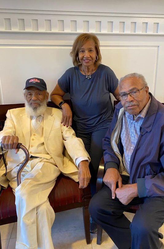 Dottie Chapman Reed (center) spends time with James Meredith (left) and the Rev. Wheeler Parker Jr., a cousin of Emmitt Till, at The Inn at Ole Miss. Submitted photo