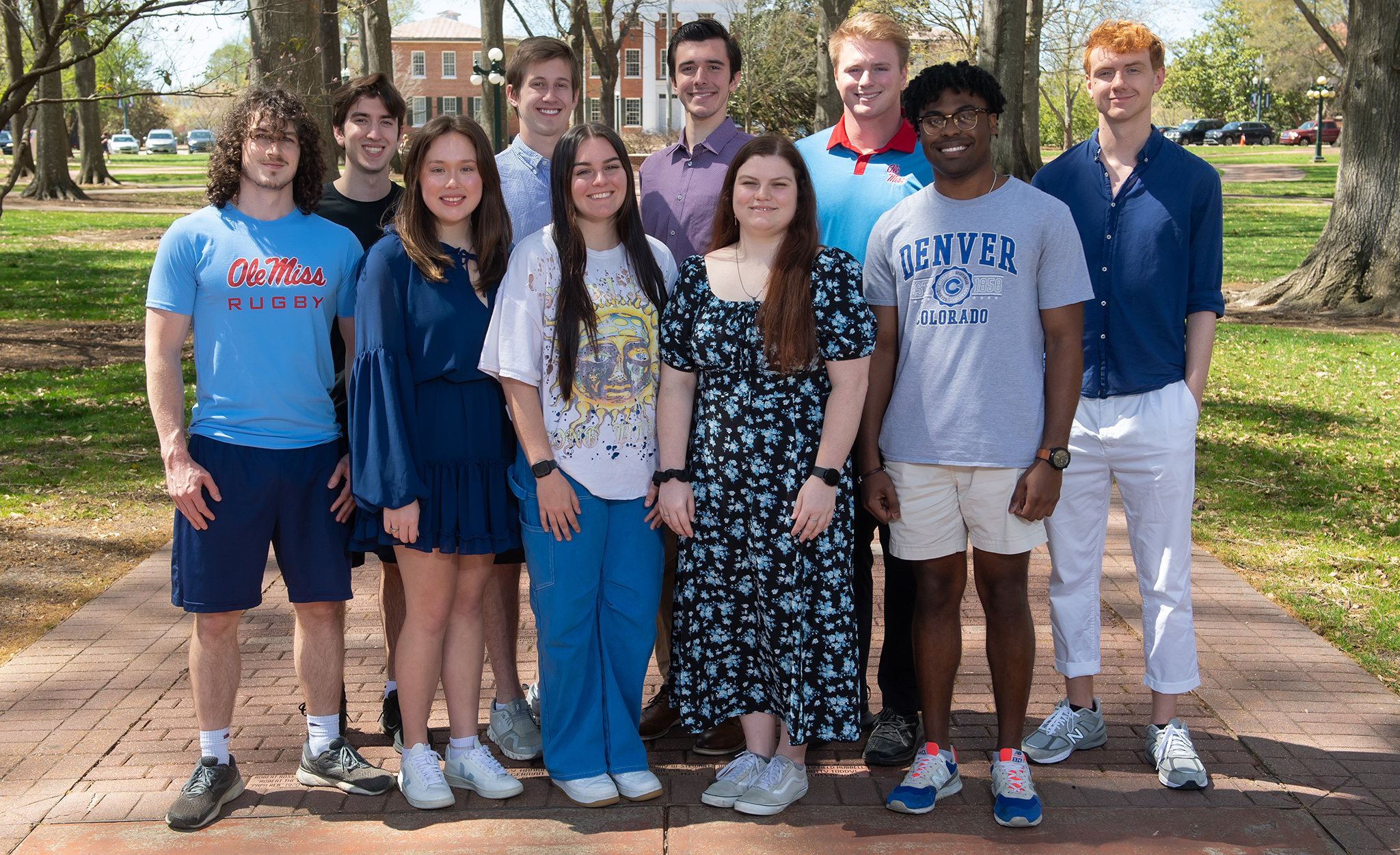 Students in the Chinese Language Flagship program going to Taiwan this fall for their capstone program year include (front, from left) Luke Jacobus, Susan Soh, Brigitte Reed, Sarah Hall and Bradley Brantley, and (back, from left) Daniel Ferro, Garrett Dunne, Christopher Buchan, James Christian and Cameron Bryan. Photo by Kevin Bain/Ole Miss Digital Imaging Services