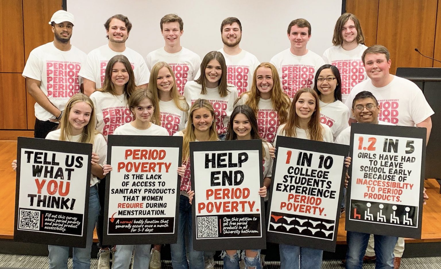 Members of Period@UM, a student group rallying to end menstrual poverty at Ole Miss, appeal to UM administration last year to provide free pads and tampons on campus. The university is installing free menstrual product dispensers in 25 buildings across campus. Submitted photo