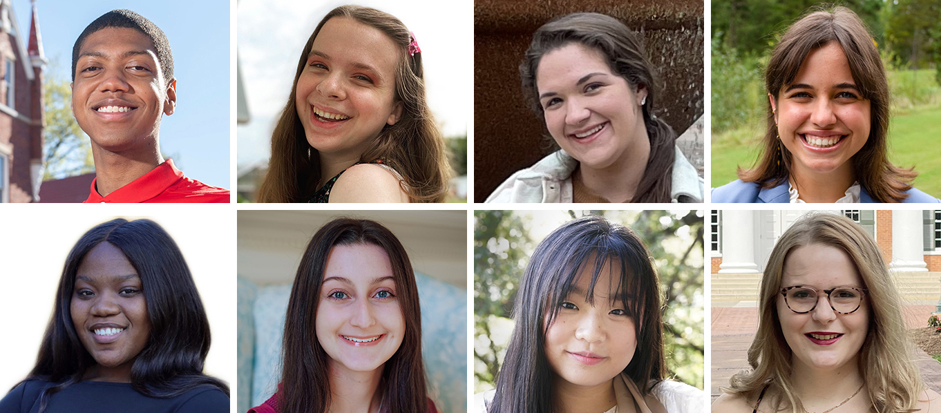 The 2023 Fulbright U.S. Student Program recipients from the University of Mississippi are (top, from left) Manuel Campbell, Edith Marie Green, Mikayla Jordan and Alyssa Langlois, and (bottom, from left) Rabria Moore, Sydney Rester, Emily Wang and Savannah Whittemore.