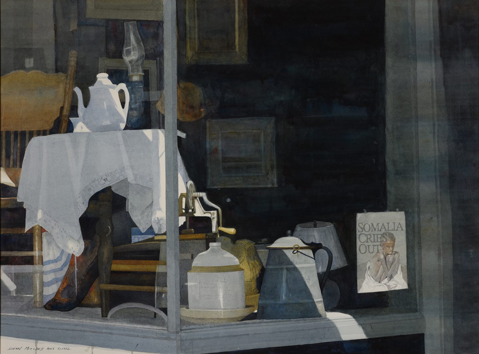 ‘Signs of the Times,’ a 1992 piece by Dean Mitchell, was given to the University Museum by Melody and John Maxey. The painting is included in the museum’s ‘Recent Acquisitions’ exhibit.