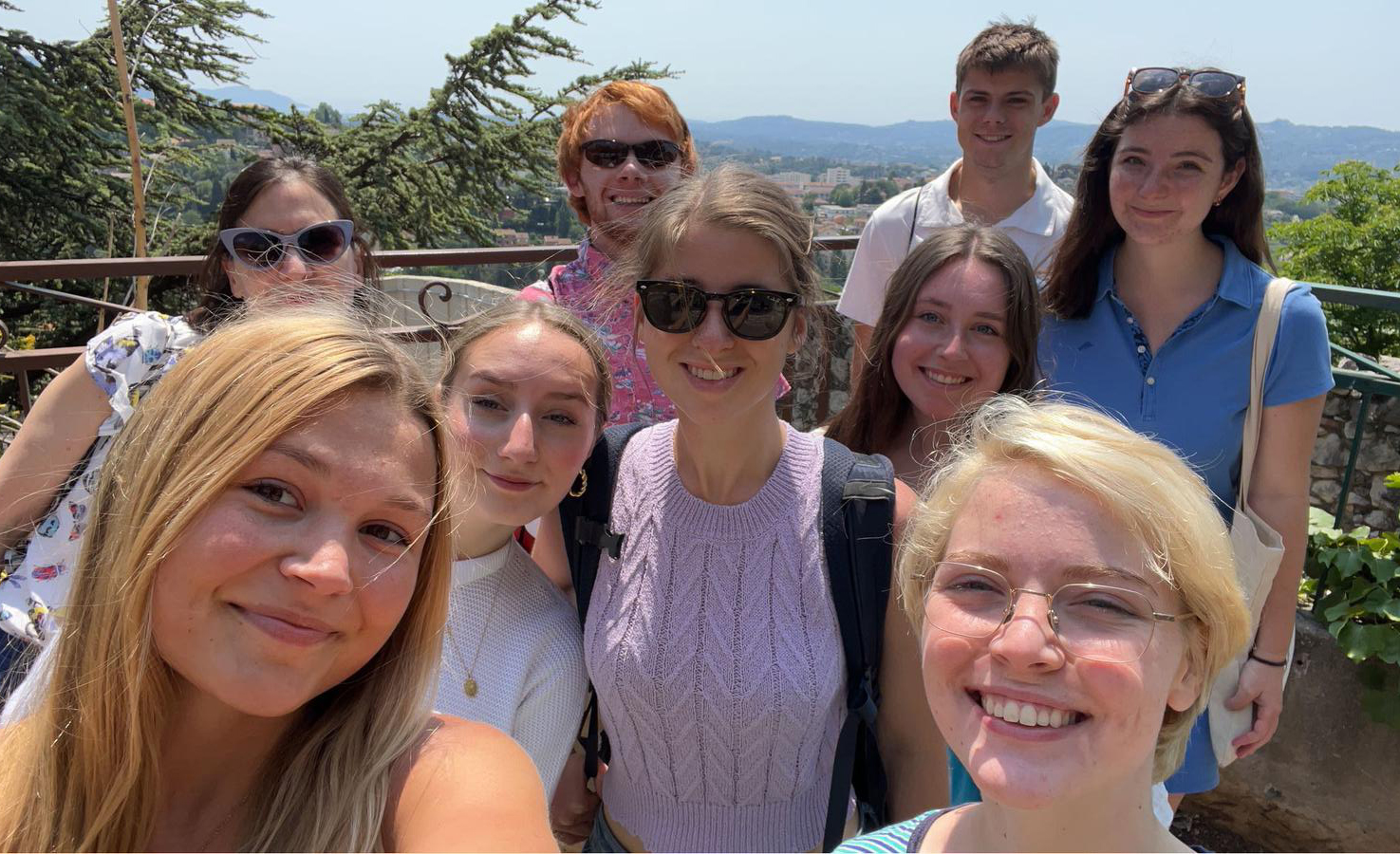 UM students got the opportunity of a lifetime to attend the Cannes Film Festival while taking courses from Anne Quinney (back left), professor of French. Besides attending the festival, the classes explored the French Riviera and took in the culture. Submitted photo