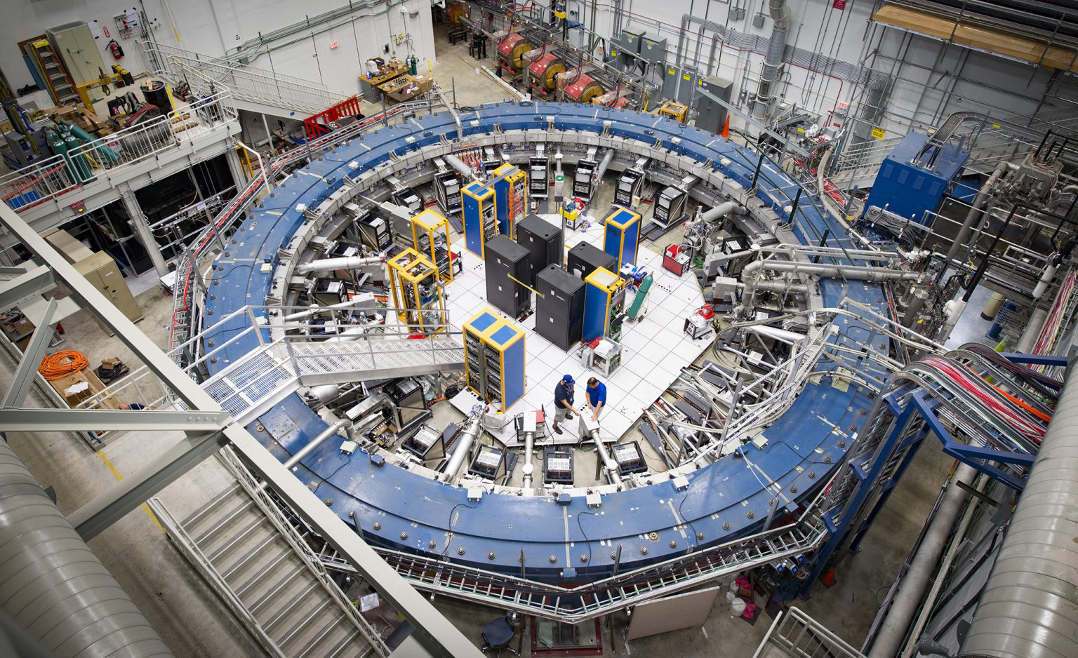 The core component of the Muon g-2 experiment at the Fermi National Accelerator Laboratory is a 50-foot superconducting electromagnet. UM physicist Breese Quinn is among the collaborators on the project that has made the most precise measurement ever of the movement of subatomic particles called muons. The magnet traveled through northeast Mississippi in 2013 on a 3,200-mile journey from New York to the underground laboratory in the suburbs of Chicago. Photo courtesy Fermilab