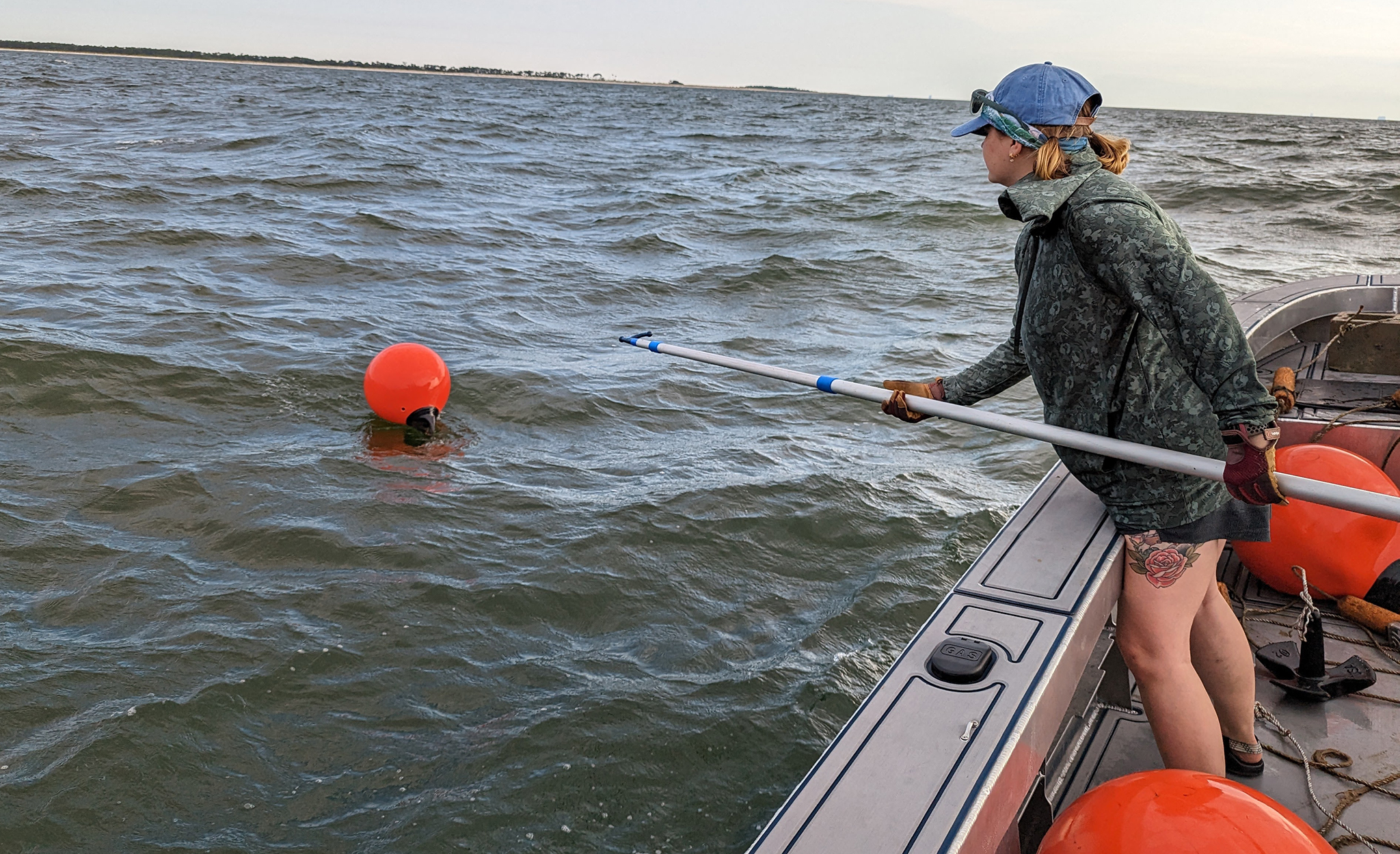 UM doctoral student Kayleigh Mazariegos retrieves recording equipment from an artificial reef near Cat Island in the Gulf of Mexico. Mazariegos deployed the devices for a week to capture the sounds of fish and other creatures living around the reefs. Submitted photo