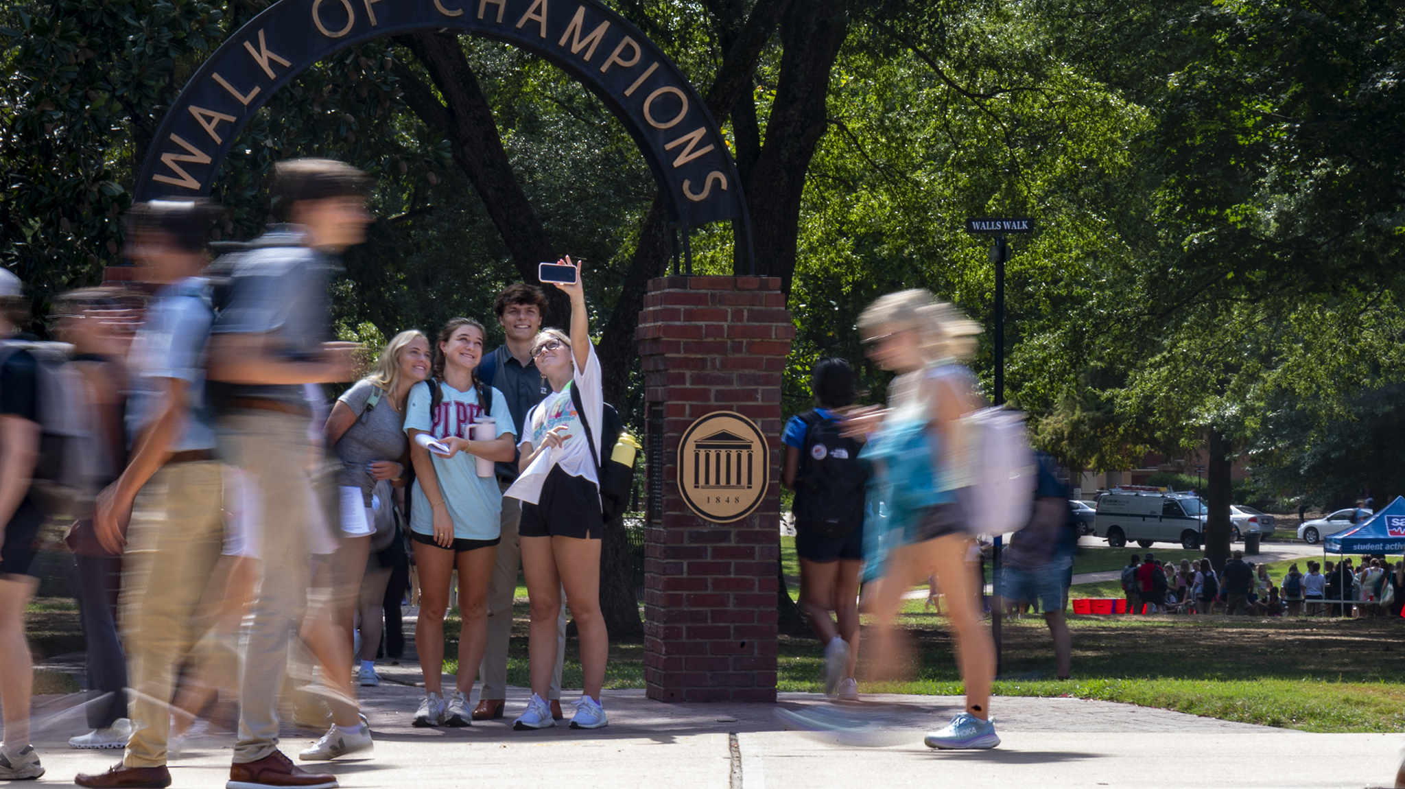 Students celebrate the fall semester with selfies on campus. The university welcomed its largest freshman class in history this fall, as well as its largest enrollment ever, with 24,710 students across its seven campuses. Photo by Srijita Chattopadhyay/Ole Miss Digital Imaging Services